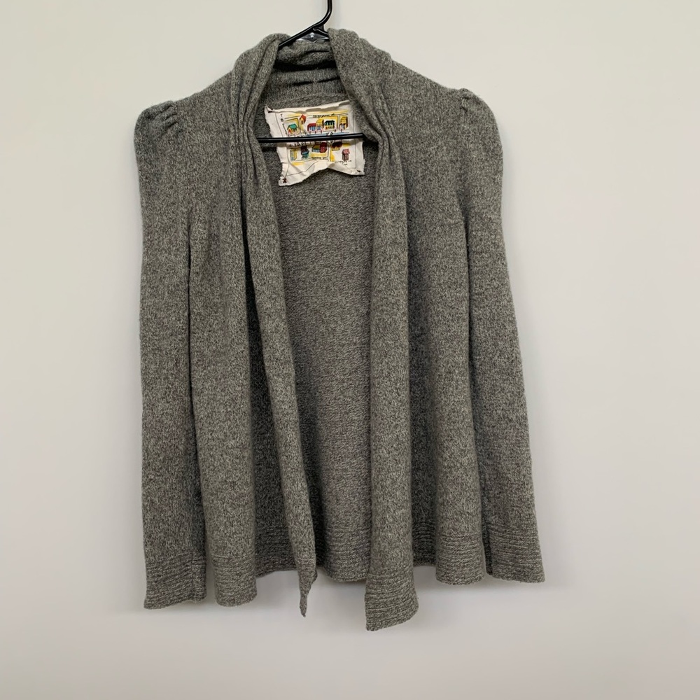 ANTHROPOLOGIE MEGURO RIVER GRAY HEATHER OPEN CARDIGAN WOOL SWEATER Sz. S